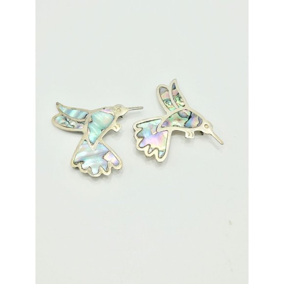 Vintage Alpaca Silver Mexico Hummingbird Bird Pin Brooch w Abalone Shell Inlay - Picture 8 of 13